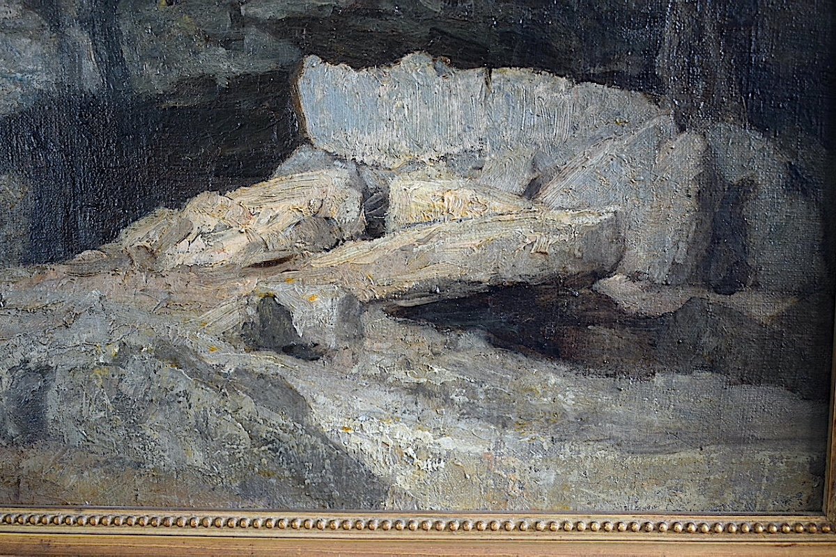 Mountain Rock Rocks Cave Unsigned In The Manner Of Gustave Courbet 19th Century Rt1150-photo-3