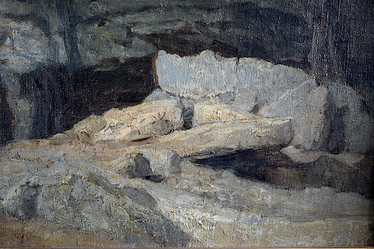 Mountain Rock Rocks Cave Unsigned In The Manner Of Gustave Courbet 19th Century Rt1150-photo-2