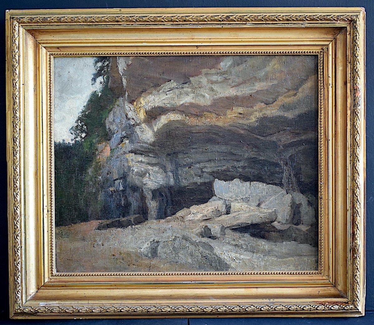 Mountain Rock Rocks Cave Unsigned In The Manner Of Gustave Courbet 19th Century Rt1150-photo-4