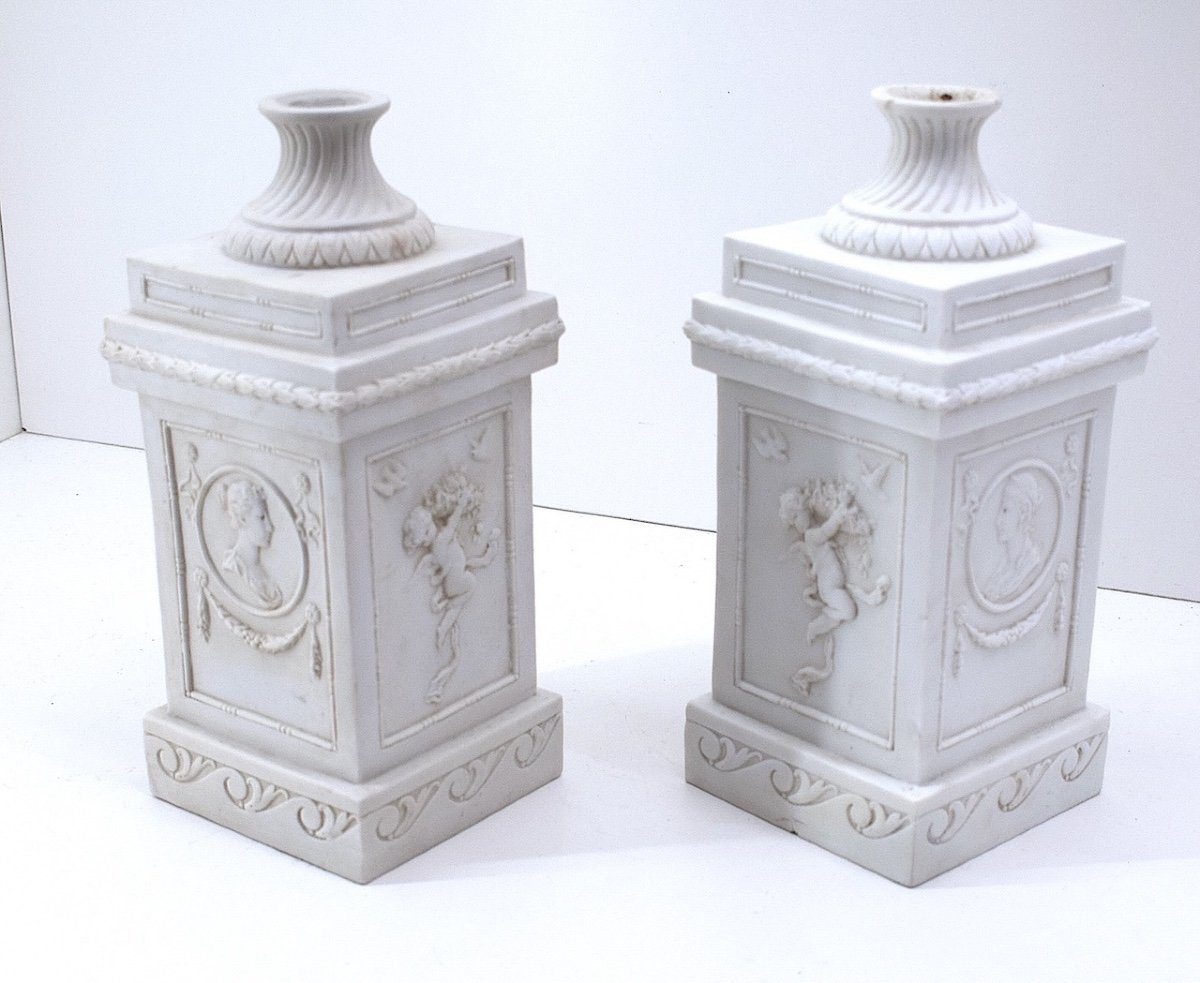 Pair Of Biscuit Porcelain Lamp Bases Kve Manufacture De Saxe Volkstedt Ref1109-photo-2