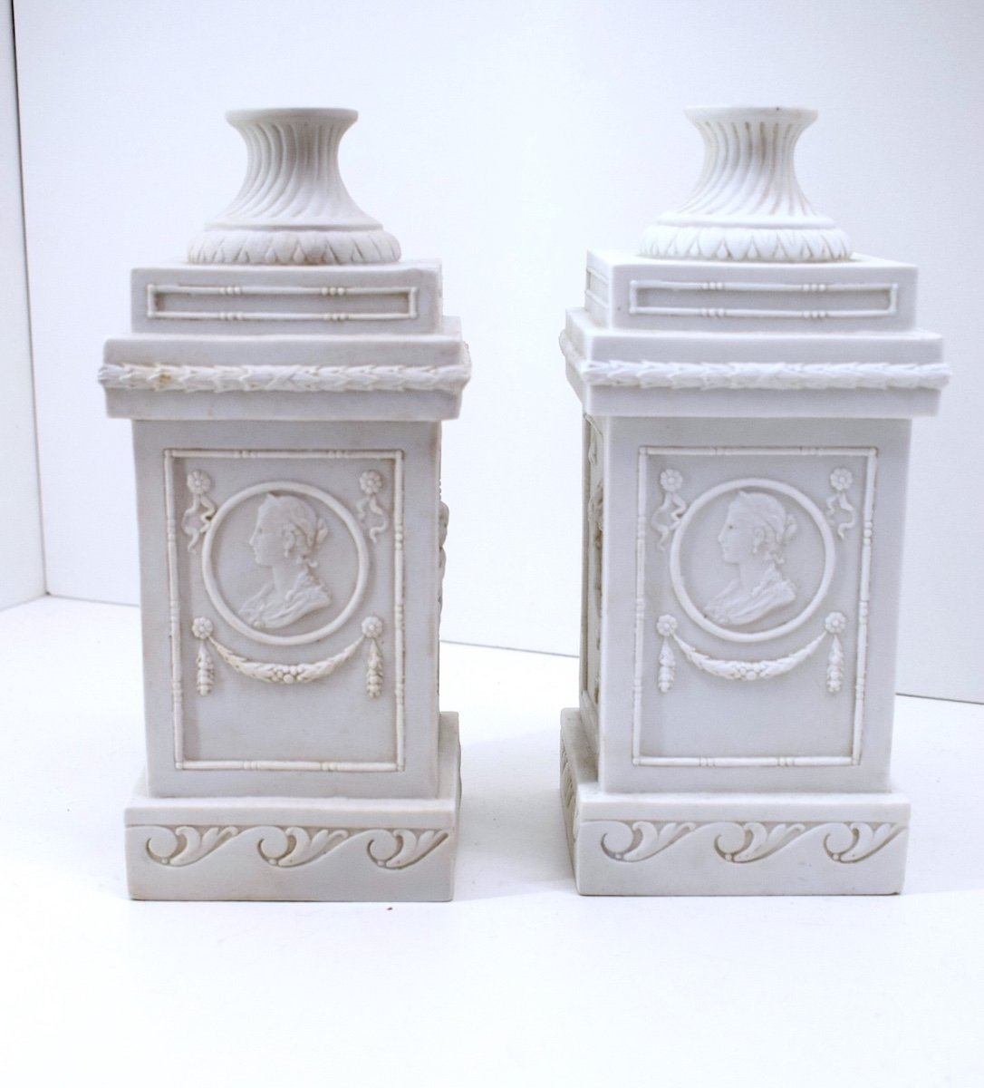 Pair Of Biscuit Porcelain Lamp Bases Kve Manufacture De Saxe Volkstedt Ref1109-photo-3