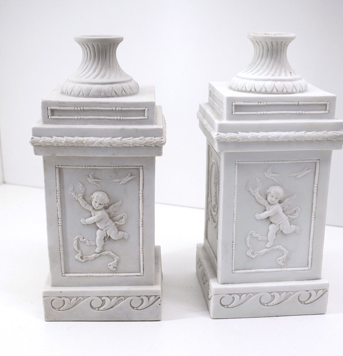 Pair Of Biscuit Porcelain Lamp Bases Kve Manufacture De Saxe Volkstedt Ref1109-photo-4