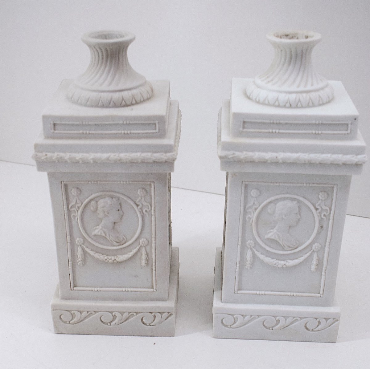 Pair Of Biscuit Porcelain Lamp Bases Kve Manufacture De Saxe Volkstedt Ref1109-photo-2