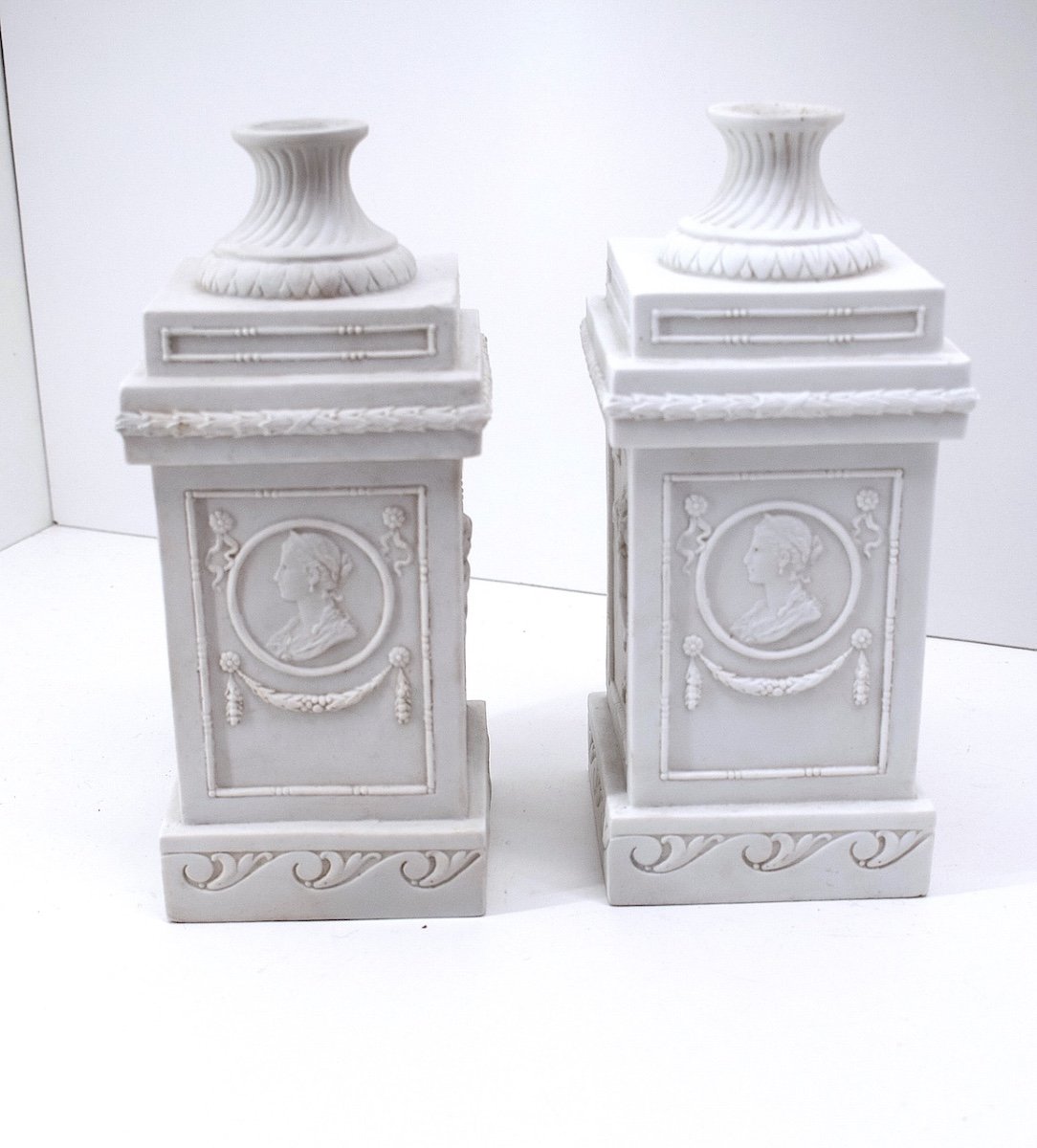 Pair Of Biscuit Porcelain Lamp Bases Kve Manufacture De Saxe Volkstedt Ref1109-photo-3