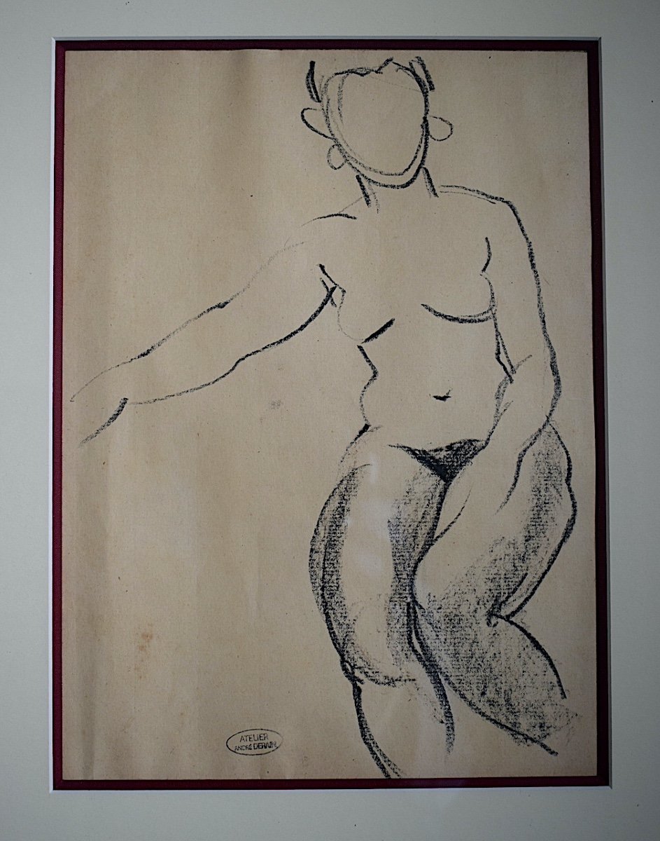 Dessin Cachet d&#039;Atelier ANDR&Eacute; DERAIN Nu F&eacute;minin Assis XX&egrave;me RT1165 -photo-2