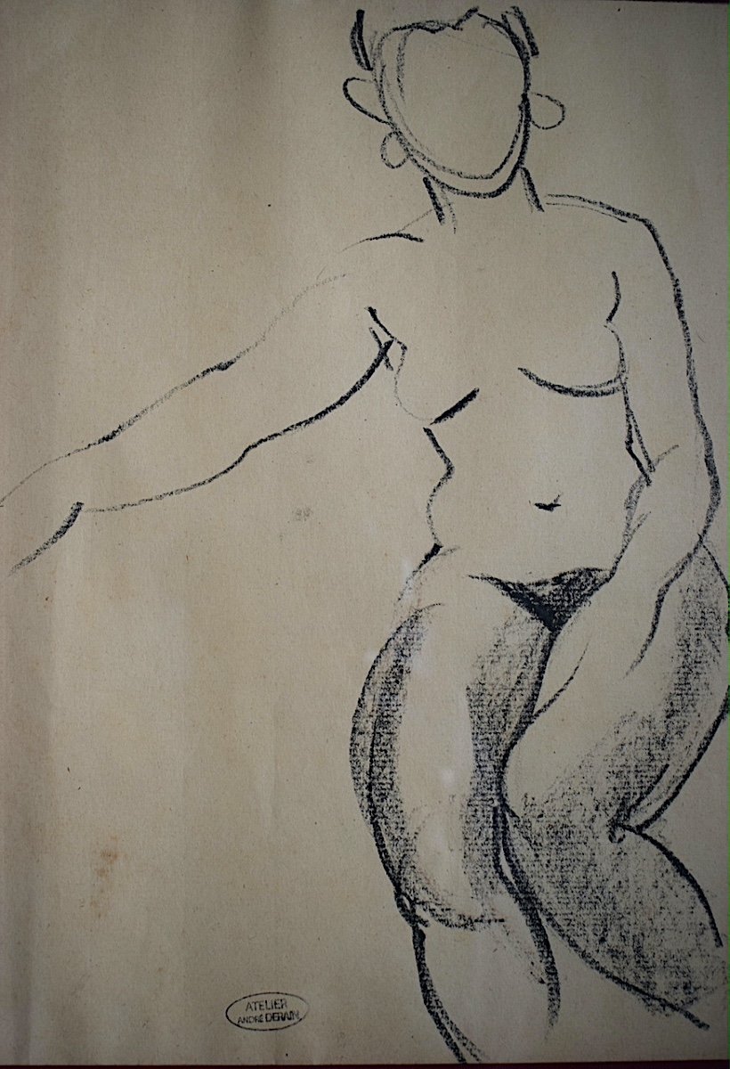 Dessin Cachet d&#039;Atelier ANDR&Eacute; DERAIN Nu F&eacute;minin Assis XX&egrave;me RT1165 -photo-3