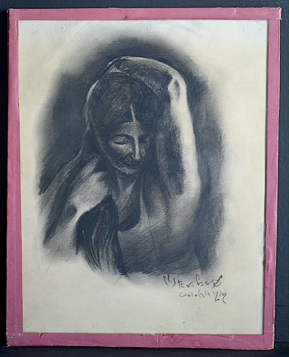 Signed N Sternberg Drawing Woman Dated 1929 XXth Rt1226-photo-2