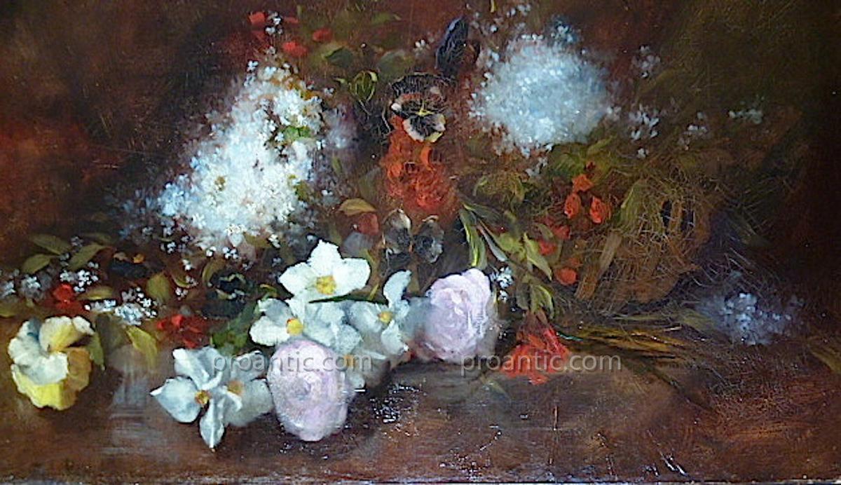 Delphin ENJOLRAS Nature Morte Jet&eacute;e de Fleurs Roses Lilas sign&eacute; XIX XX RT3-photo-3