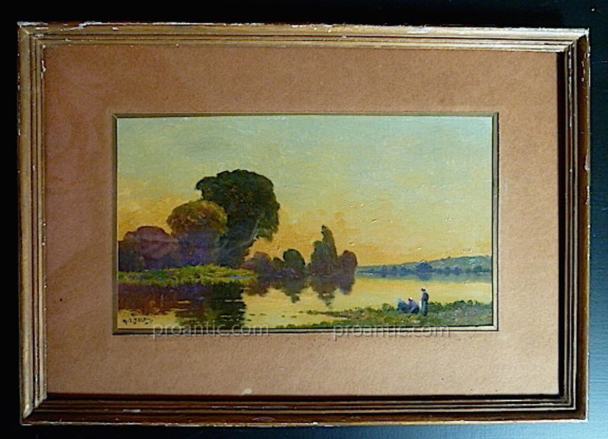 Henry Jacques Delpy Landscape Bord De l'Oise Barbizon Lavandiere Signed Hj Delpy XX Rt13