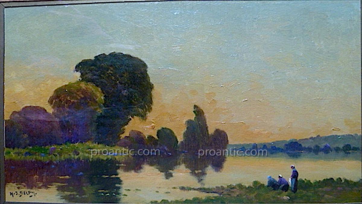 Henry Jacques Delpy Landscape Bord De l'Oise Barbizon Lavandiere Signed Hj Delpy XX Rt13-photo-2