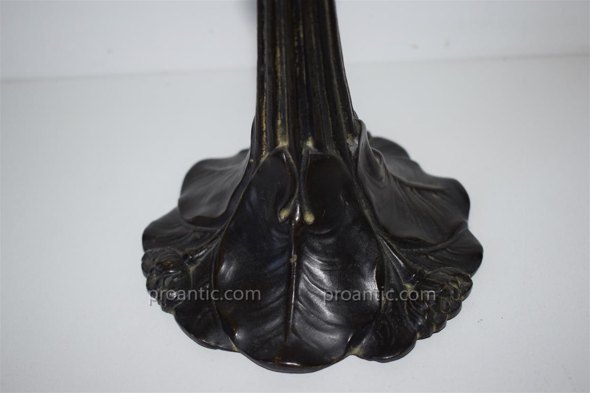 Lampe Art Nouveau Pied N&eacute;nuphar Bronze Tulipe Schneider 1900   REF88-photo-3