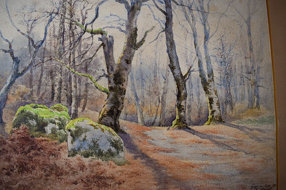 Felix Vionnois La Gorge Aux Loups Forêt De Fontainebleau Barbizon aquarelle XIX RT83-photo-3