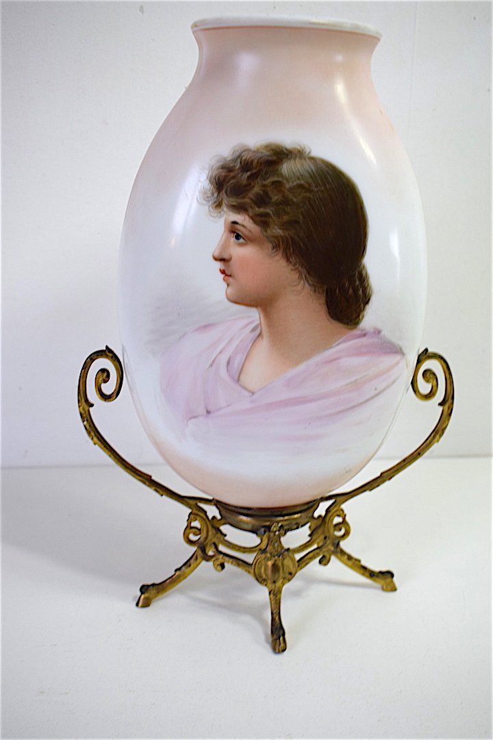 Opaline Vase Mounted Bronze Portrait Of Woman XIX 19th Baccarat Napoleon III  Ref109-photo-8