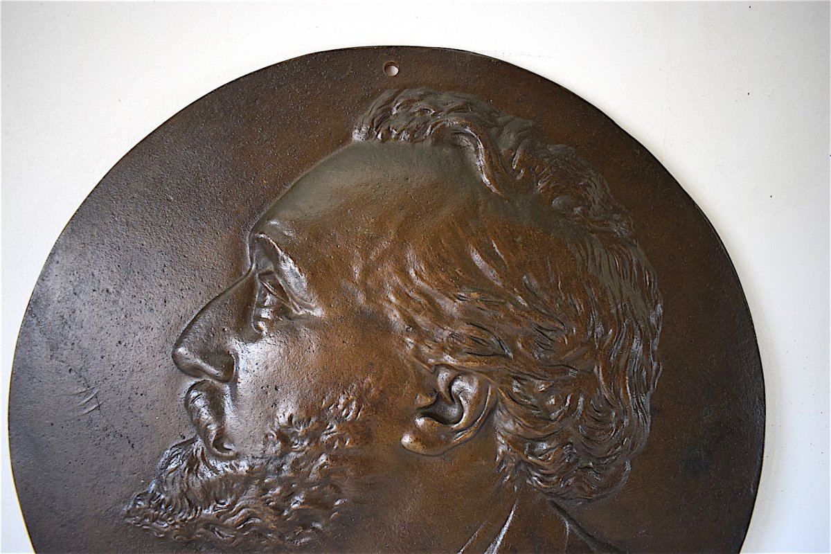 Plaquette Bas Relief en M&eacute;daillon Bronze Portrait L&eacute;on Gambetta XIX 19th REF111-photo-2