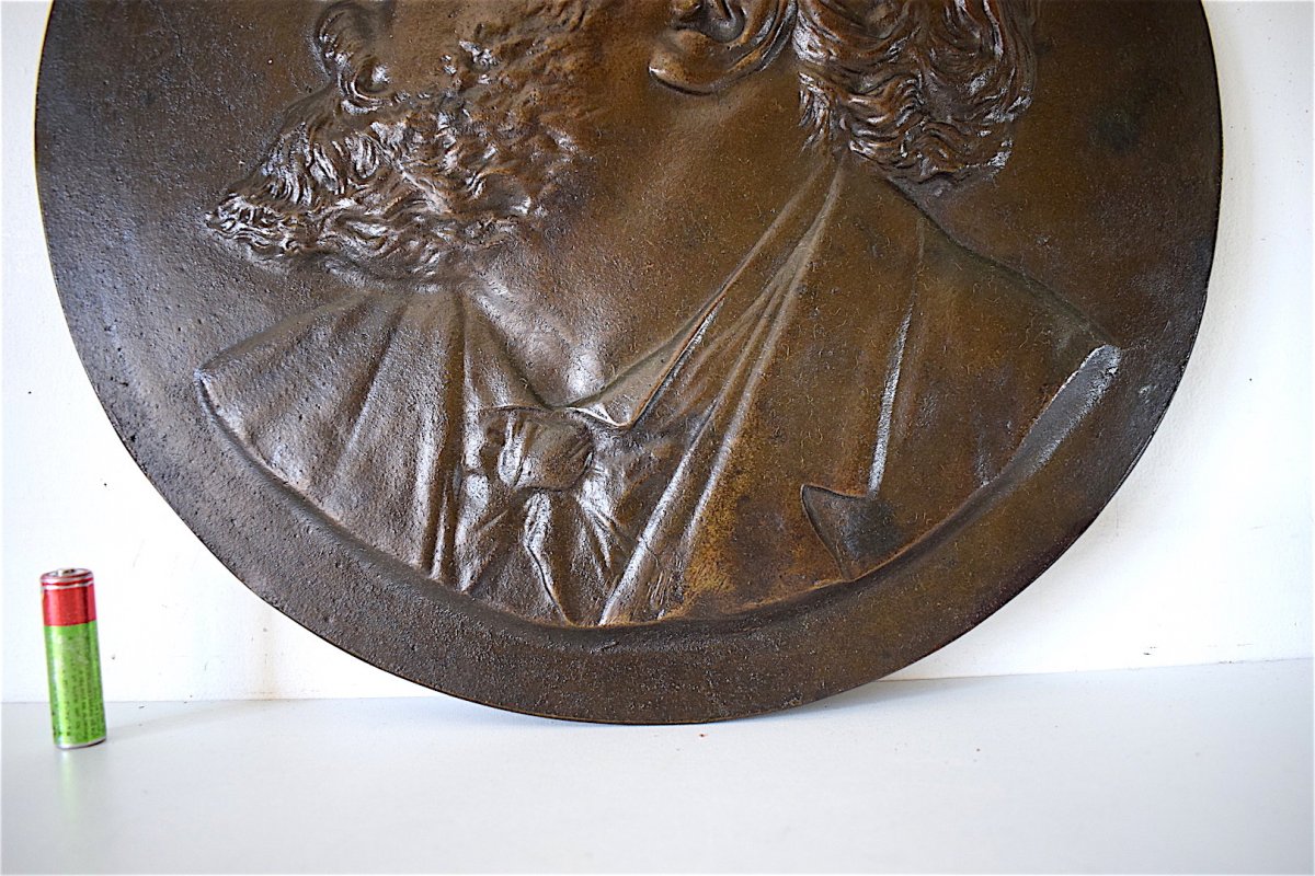 Plaquette Bas Relief en M&eacute;daillon Bronze Portrait L&eacute;on Gambetta XIX 19th REF111-photo-3
