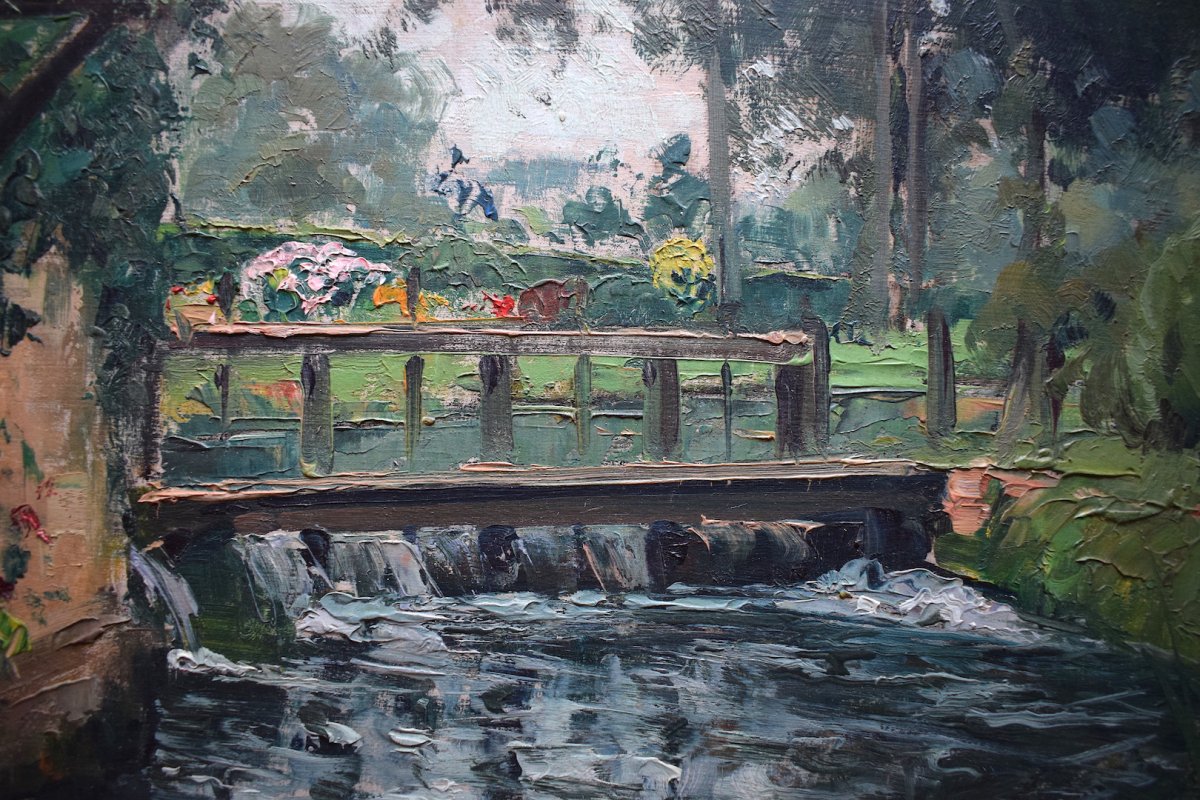 Paul Emile Lecomte Signed Landscape River Countryside Impressionist XX Rt118-photo-4