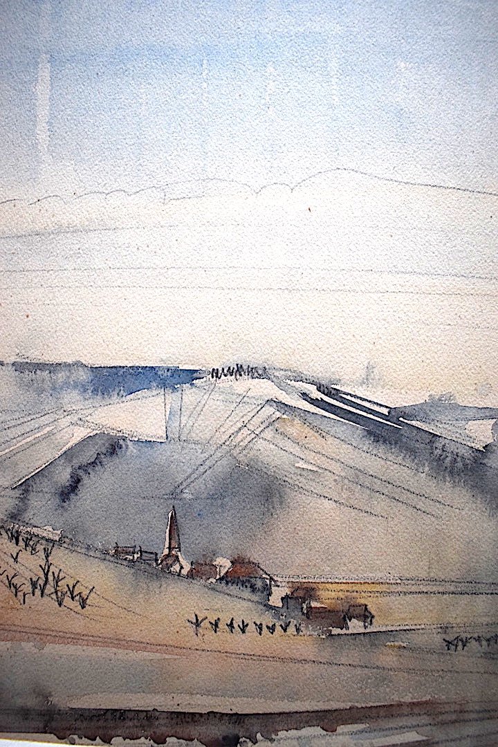 Hosotte Signed Morvan Vézelay Massive Snow Landscape Watercolor XX Rt207-photo-3