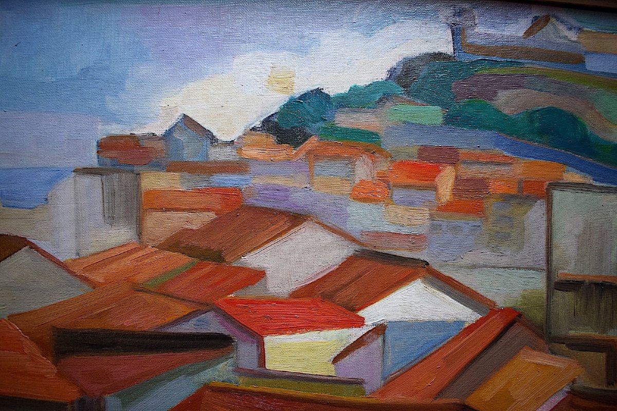 Cubist Modernist Fauve Village Provençal Côte d'Azur XX 1947  Signed To Identify Rt231-photo-2