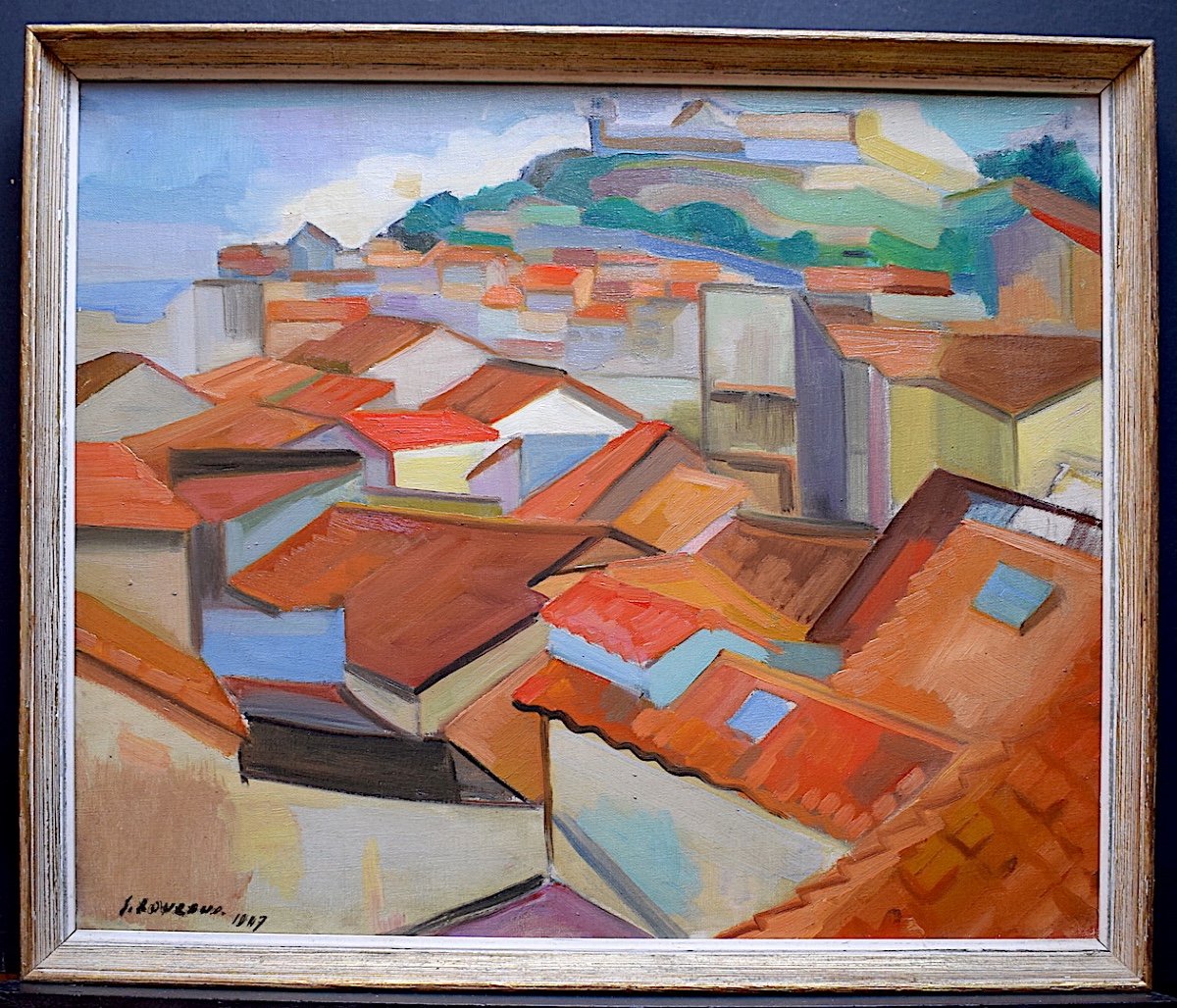 Cubist Modernist Fauve Village Provençal Côte d'Azur XX 1947  Signed To Identify Rt231