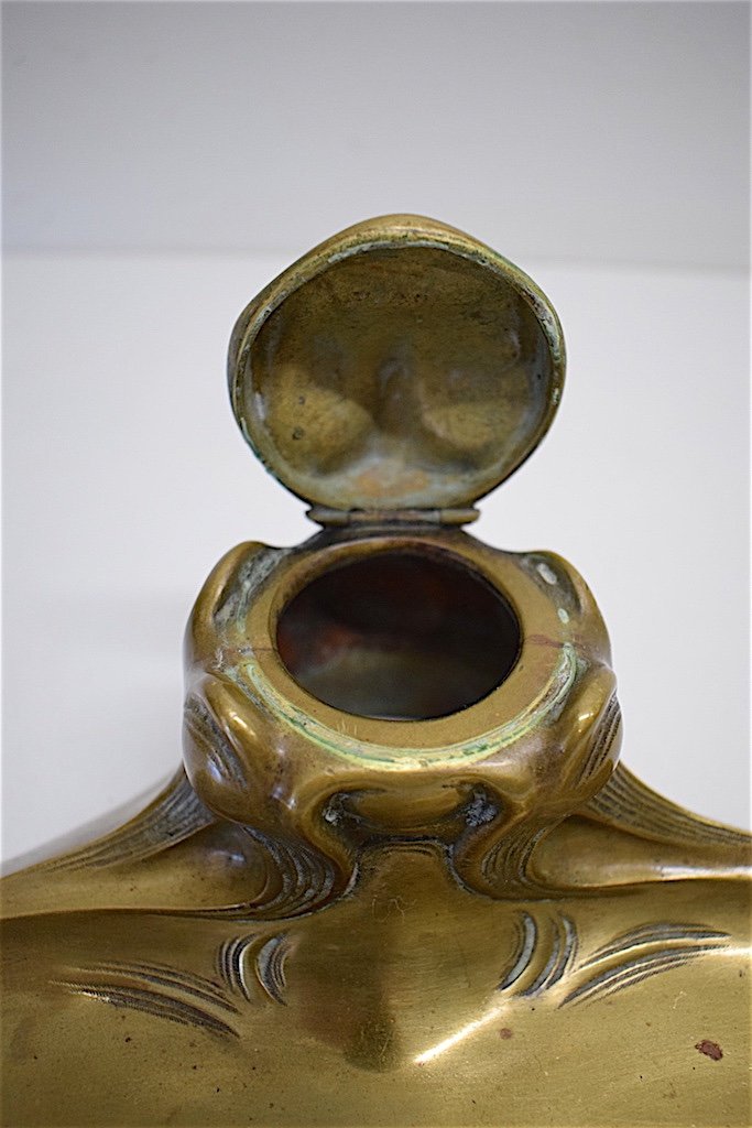 Art Nouveau Bronze Inkwell 1900 Naturalist Decor Close Hector Guimard Jugendstil Inkwell Ref142-photo-1