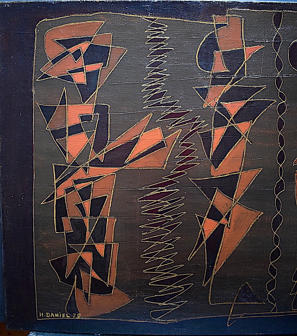 Signé H Daniel Abstrait Moderniste Années 1970 XX RT264-photo-3