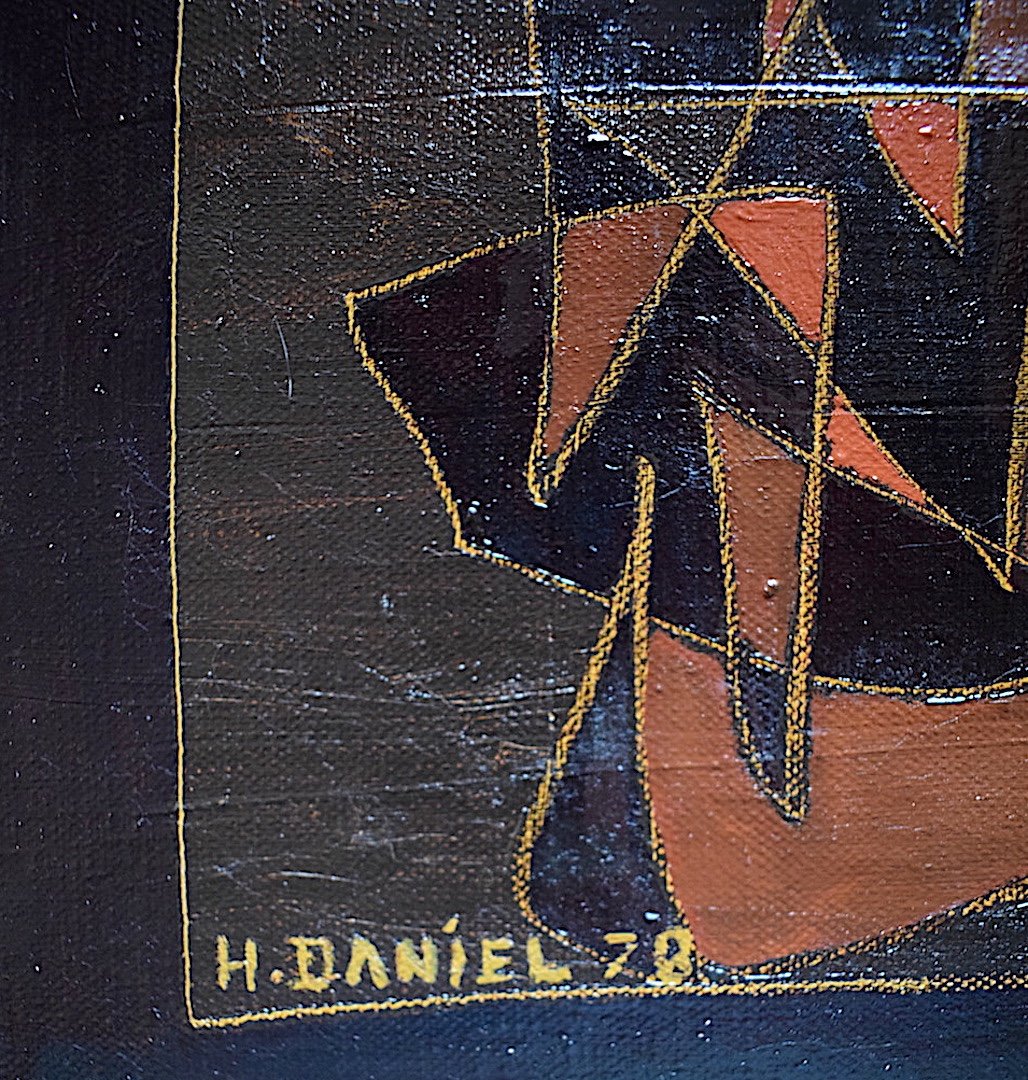 Signé H Daniel Abstrait Moderniste Années 1970 XX RT264-photo-1