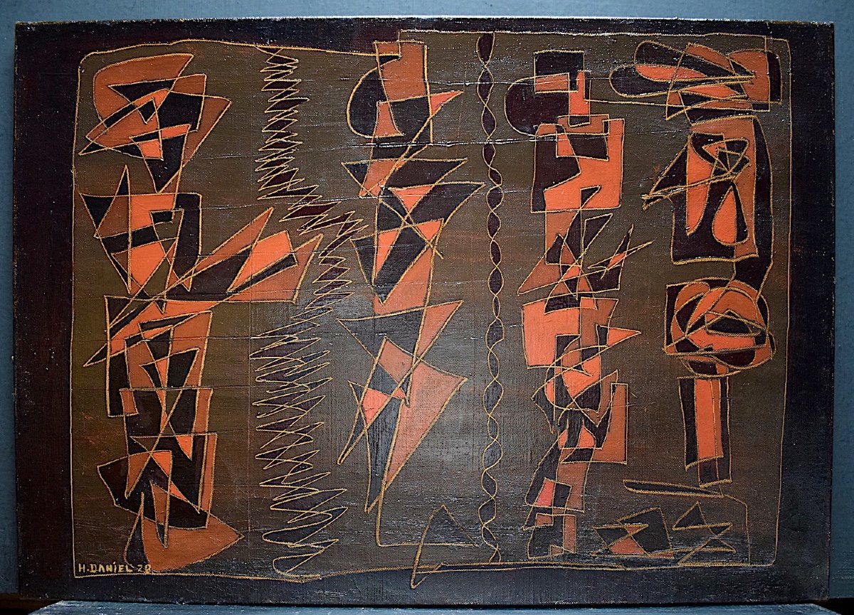 Signé H Daniel Abstrait Moderniste Années 1970 XX RT264