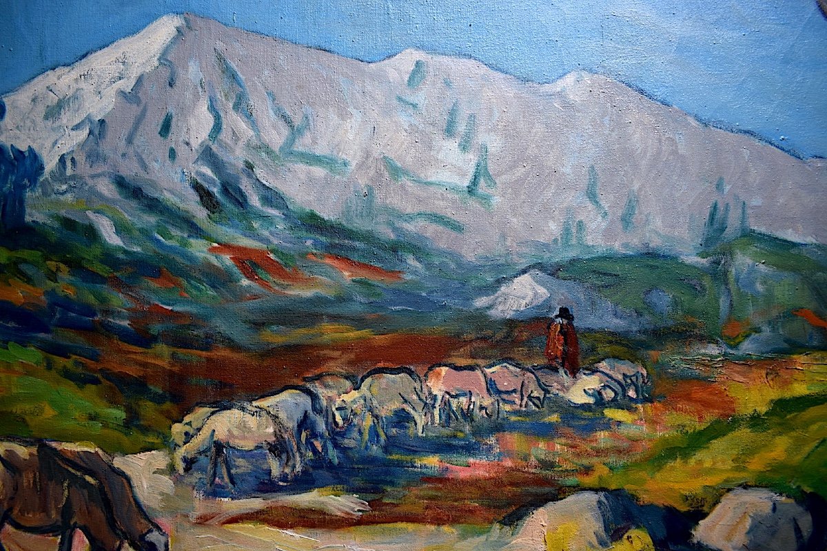 Jean Guindon Large Format Sainte Victoire Mountain Shepherd Sheep Provençal Landscape XX Rt312 *-photo-4