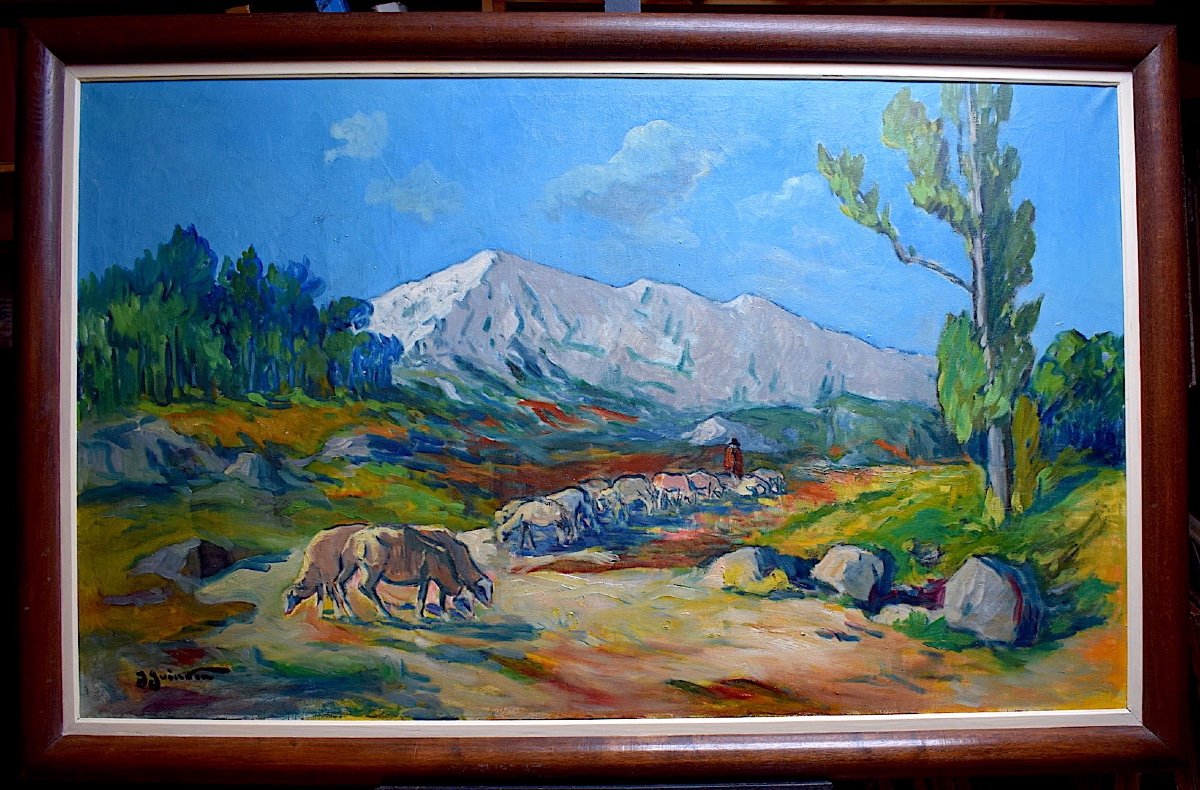 Jean Guindon Grand Format Montagne Sainte Victoire Berger Moutons Paysage Proven&ccedil;al XX RT312 *