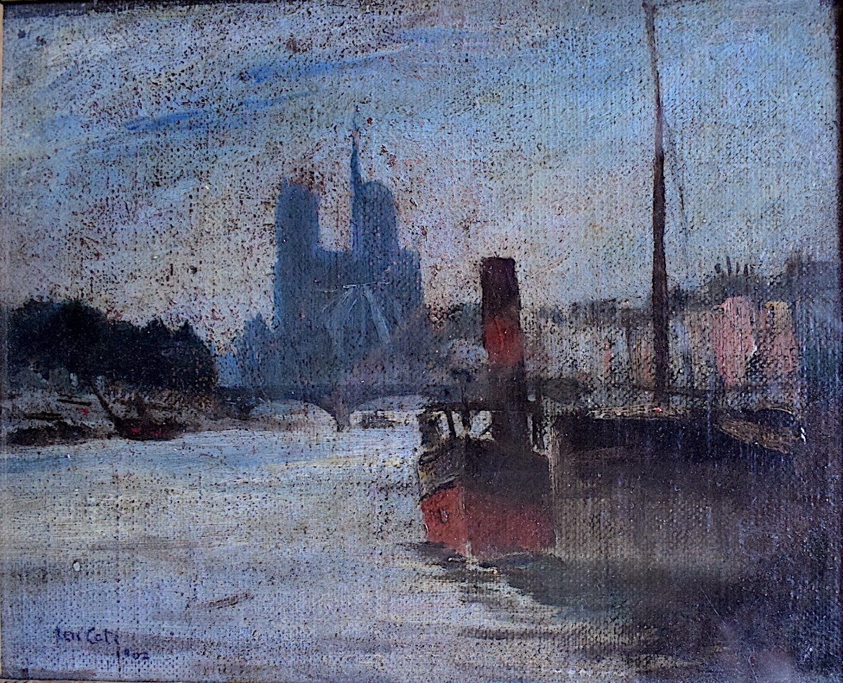 Ten Cate Signé Notre Dame de Paris Paysage marin Impressionniste Pont Seine Bateaux 1902 XX RT325-photo-2