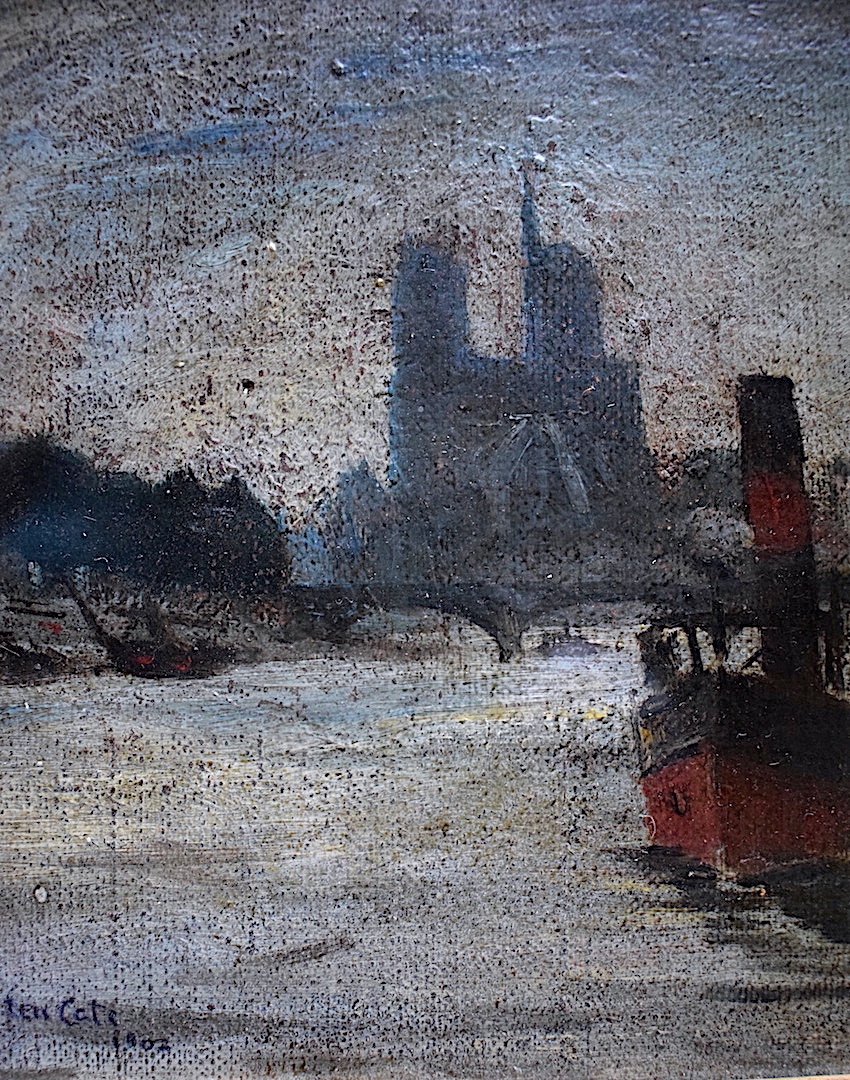 Ten Cate Signé Notre Dame de Paris Paysage marin Impressionniste Pont Seine Bateaux 1902 XX RT325-photo-4