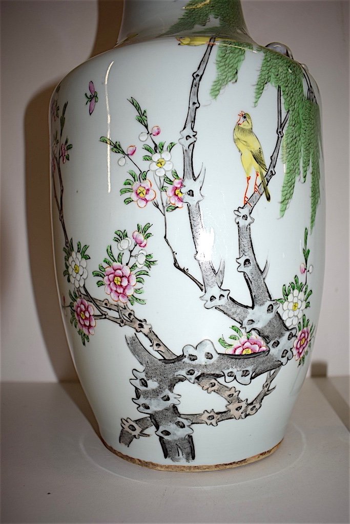Celadon Chinese Porcelain Vase Decor Birds Insects Flowering Tree Asian Chinese 1900 Ref170-photo-4