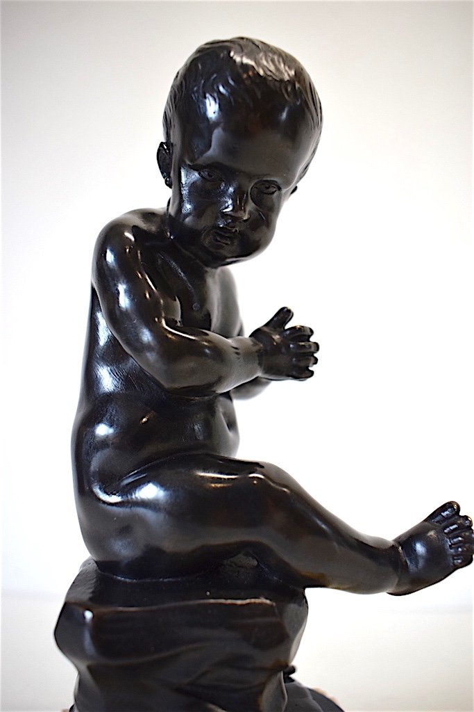 Bronze Child Sitting On A Rock After Or Follower Of Jean-baptiste Pigalle XIX Ref192-photo-4