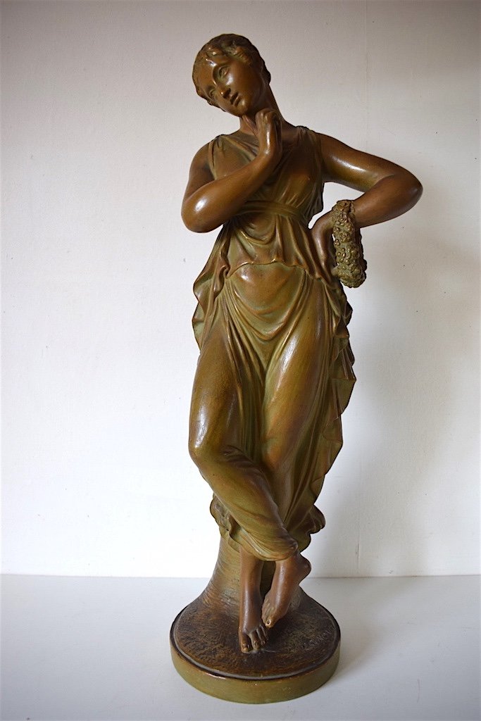 Statue Terre Cuite Polychrome Danseuse D&rsquo;apr&egrave;s Canova Sign&eacute; XIX Ref242-photo-3