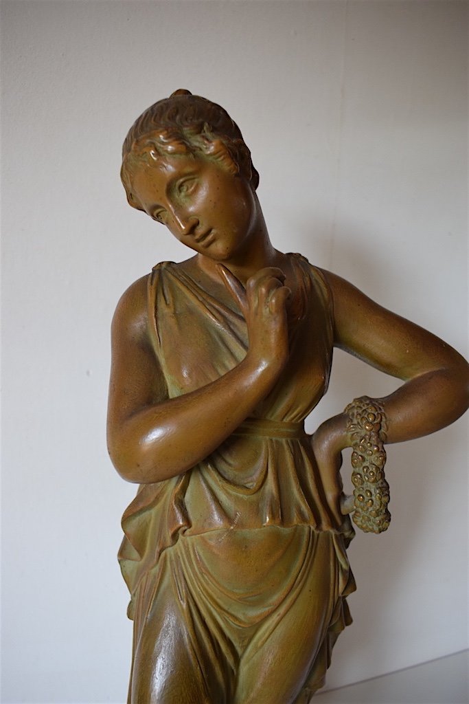 Statue Terre Cuite Polychrome Danseuse D&rsquo;apr&egrave;s Canova Sign&eacute; XIX Ref242-photo-4
