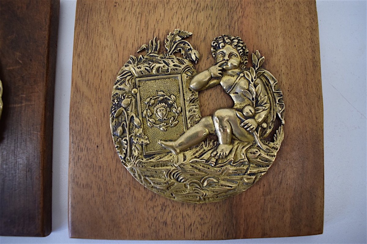 Pair Medallion or Door Miniature XVIII Bronze Decor Angelot and Love Ref269-photo-4
