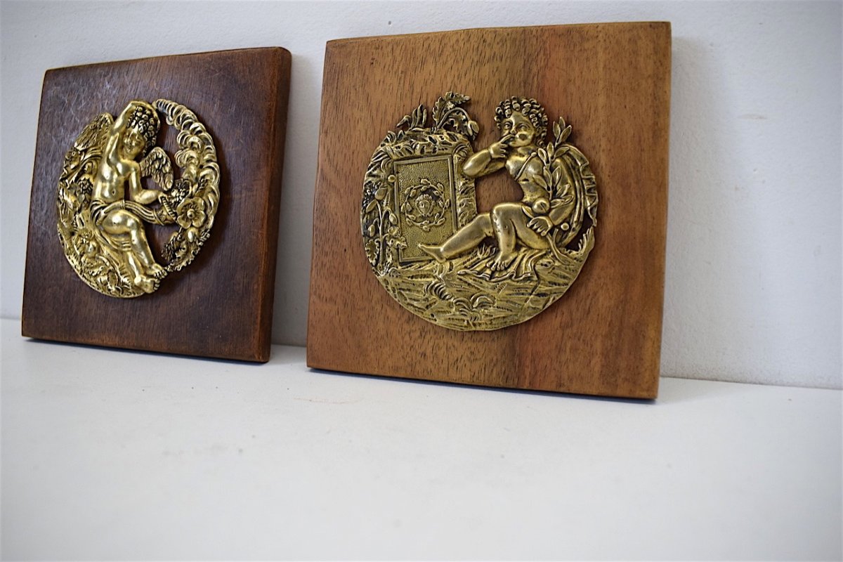 Pair Medallion or Door Miniature XVIII Bronze Decor Angelot and Love Ref269-photo-4