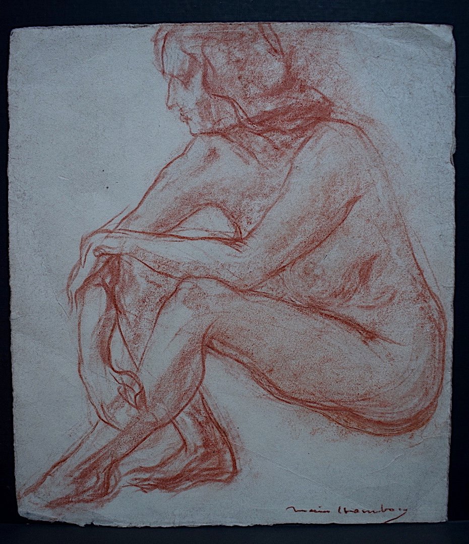 Marius Chambon Drawing Female Nude Study Sanguine Sketch XX Rt444