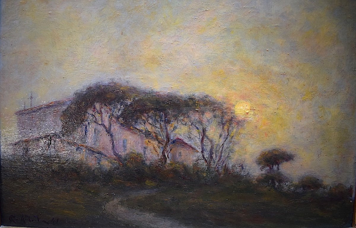 Aubert Signed Impressionist Night Landscape Sunset XX Rt456-photo-3