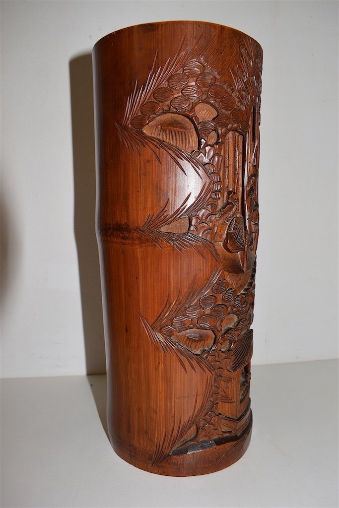 Bitong Chinese Carved Bamboo Brush Pot Signed Wood Carver China XIX Ref312-photo-1