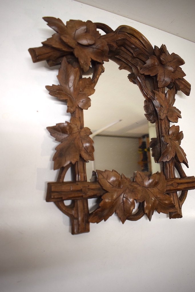 Small Black Forest Alcove Mirror Carved Wood XIXth Ref337-photo-1