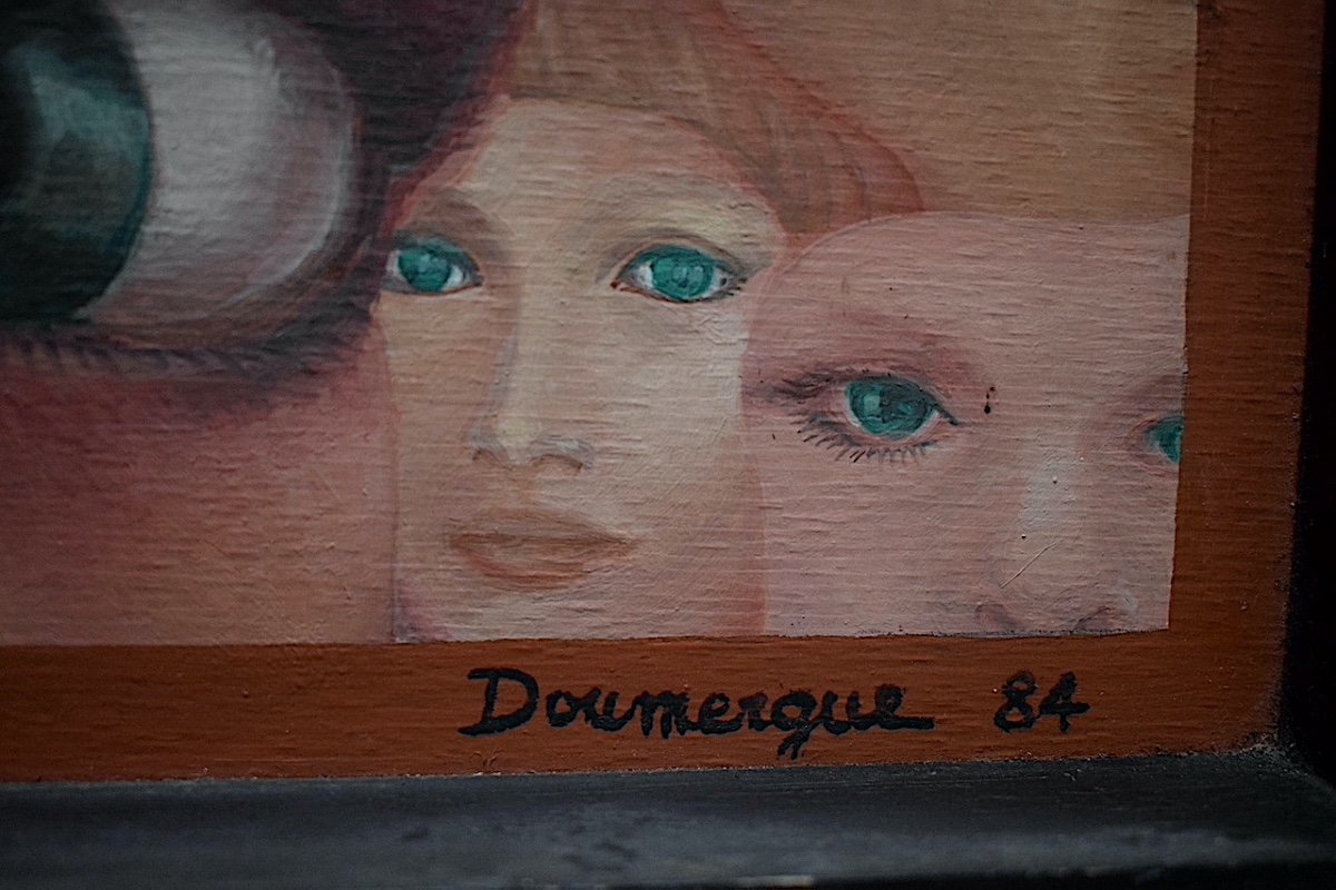 Doumergue Signed 80s Trompe l'Oeil Composition Face Portraits Of Women XX Rt542 *-photo-3