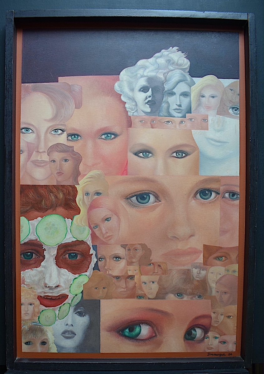Doumergue Signed 80s Trompe l'Oeil Composition Face Portraits Of Women XX Rt542 *-photo-5