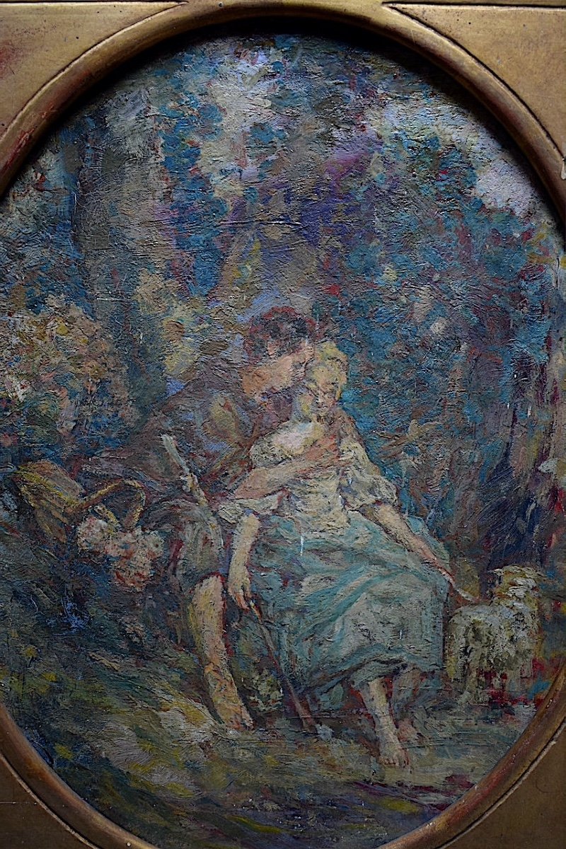 Impressionist Romantic Gallant Scene Shepherdess And Her Dog XIX Rt552-photo-3