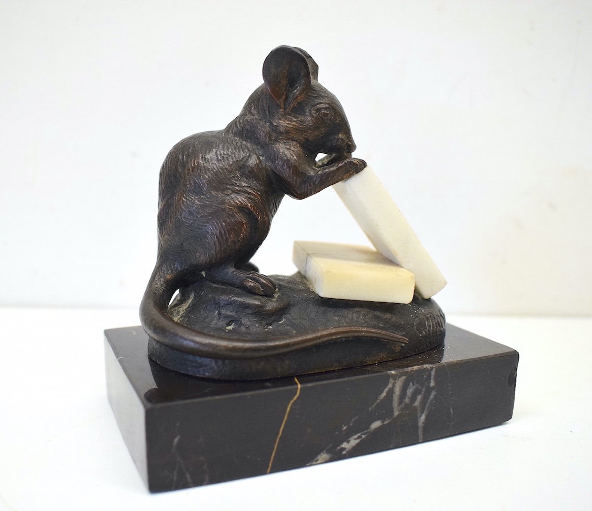 * Clovis Masson Bronze Animal Mouse Nibbling On Sugar Ref354-photo-2