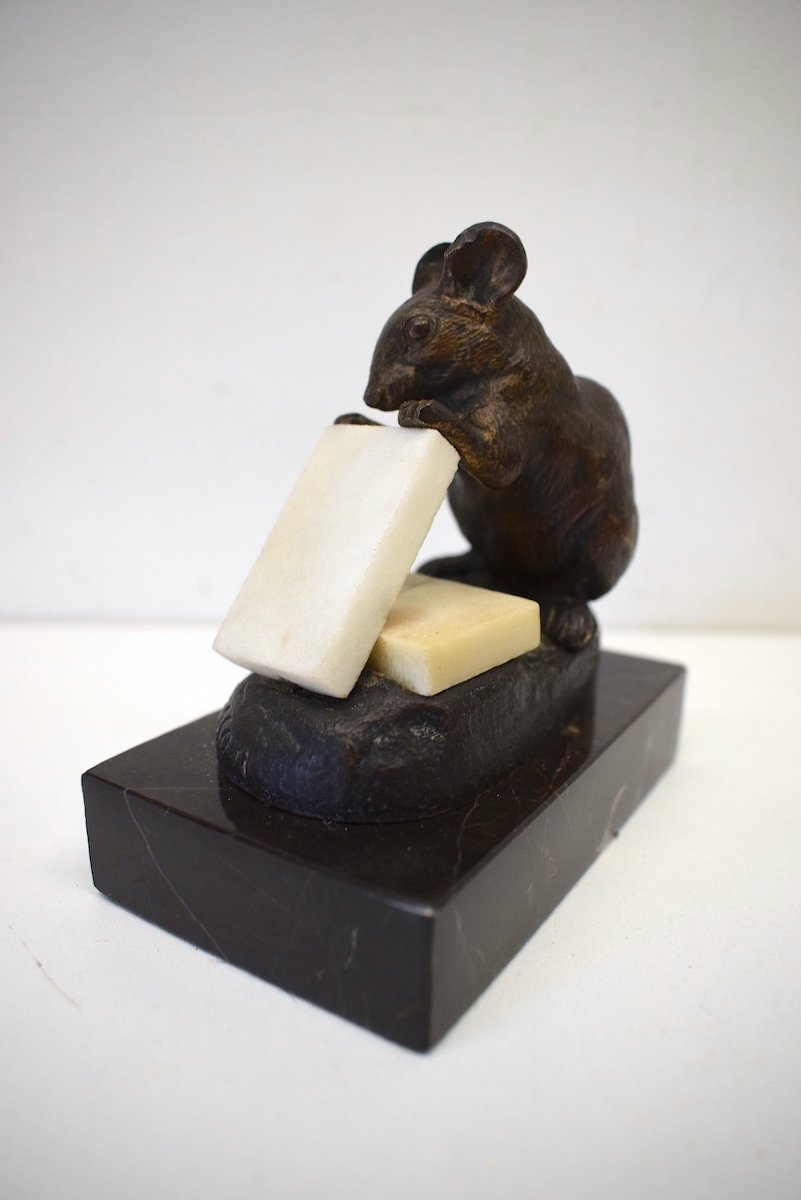 * Clovis Masson Bronze Animal Mouse Nibbling On Sugar Ref354-photo-2