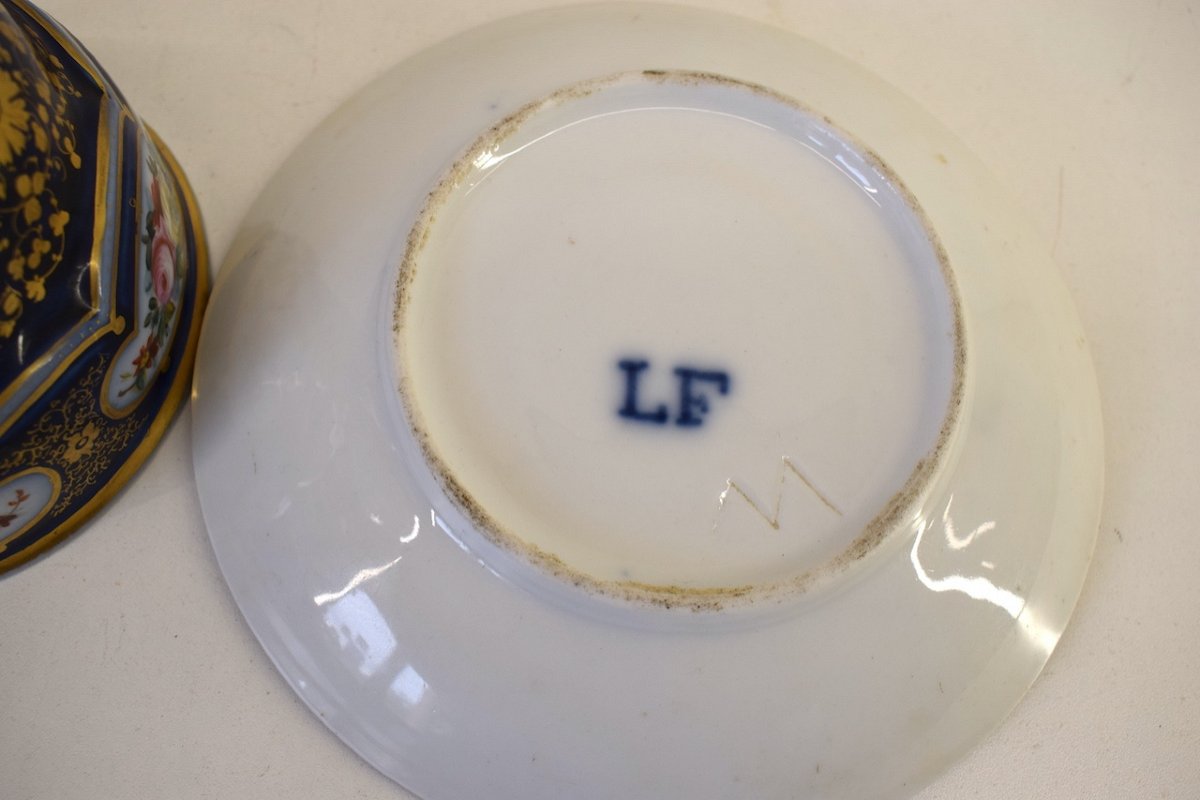 * XIXth Porcelain Chocolate Cup And Saucer Monogram L F To Identify Ref368-photo-6