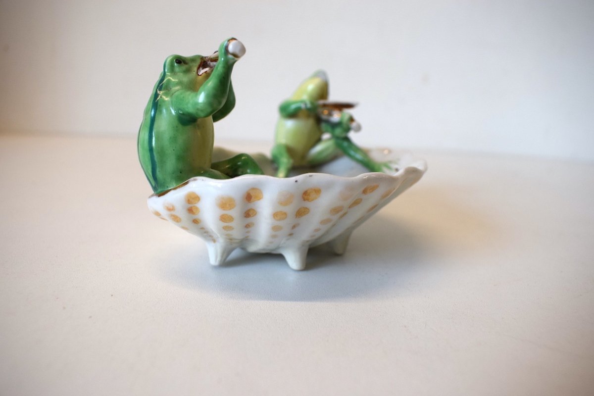 Porcelain Baguier Cup Shell And Musician Frogs Circa 1930 1950 Ref406-photo-2