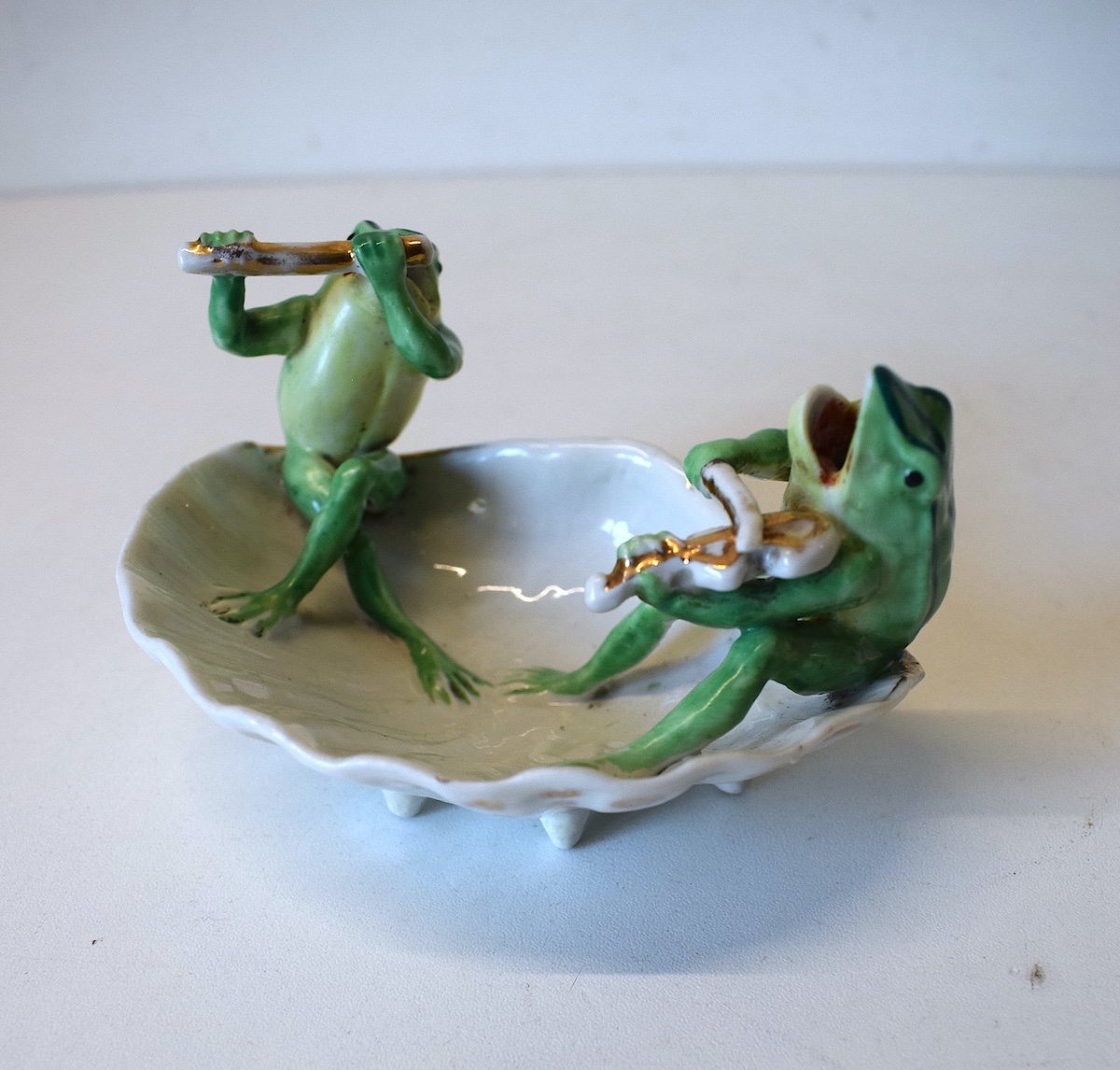 Porcelain Baguier Cup Shell And Musician Frogs Circa 1930 1950 Ref406-photo-6