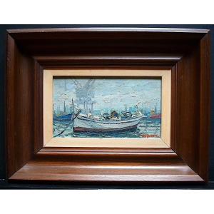 Marine Boat Impressionist Spain Barcelona Signed To Identify XX Rt680